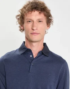 Polo Slim Fit Mercerisé à chevrons bleu-Hackett London Outlet