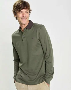 Polo Slim Fit Mercerisé imprimé chevron kaki foncé-Hackett London Outlet