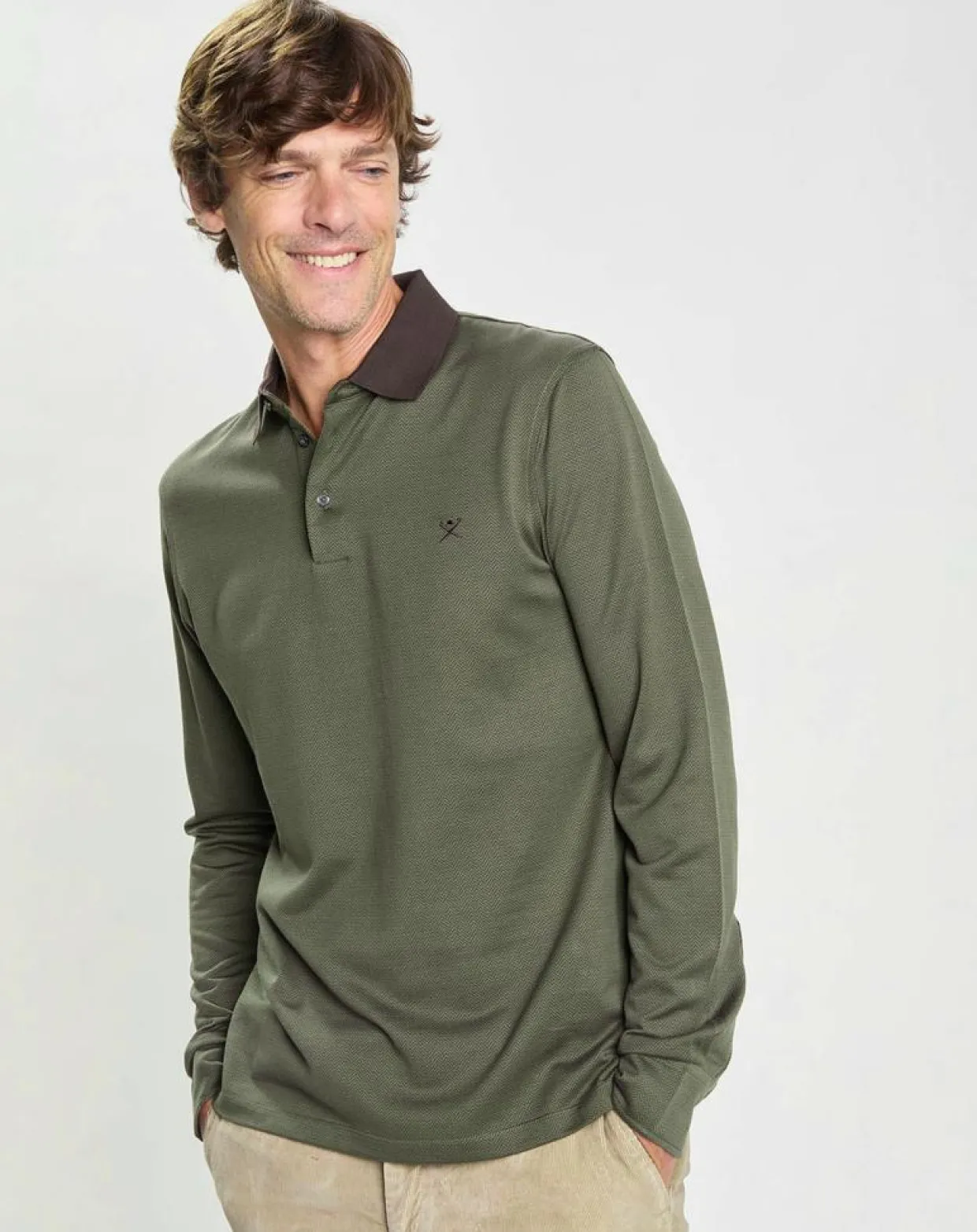 Polo Slim Fit Mercerisé imprimé chevron kaki foncé-Hackett London Outlet