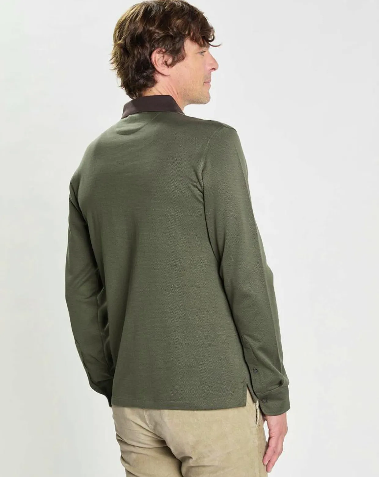 Polo Slim Fit Mercerisé imprimé chevron kaki foncé-Hackett London Outlet