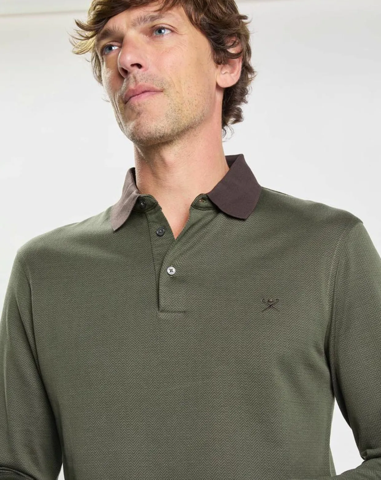 Polo Slim Fit Mercerisé imprimé chevron kaki foncé-Hackett London Outlet