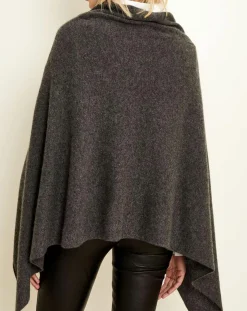 Femme Uverny Pulls^Poncho 100% Cachemire 4 fils col V gris chiné foncé