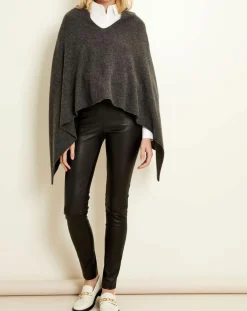 Femme Uverny Pulls^Poncho 100% Cachemire 4 fils col V gris chiné foncé