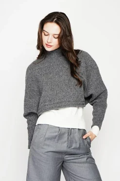 Femme C&Jo Pulls^Poncho court col roulé loup