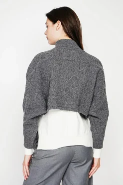 Femme C&Jo Pulls^Poncho court col roulé loup