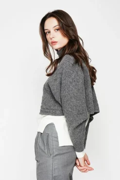 Femme C&Jo Pulls^Poncho court col roulé loup
