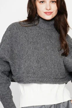 Femme C&Jo Pulls^Poncho court col roulé loup