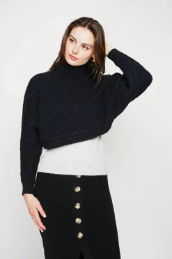 Poncho court col roulé noir-C&Jo Online