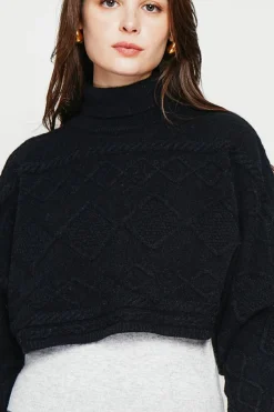 Poncho court col roulé noir-C&Jo Online