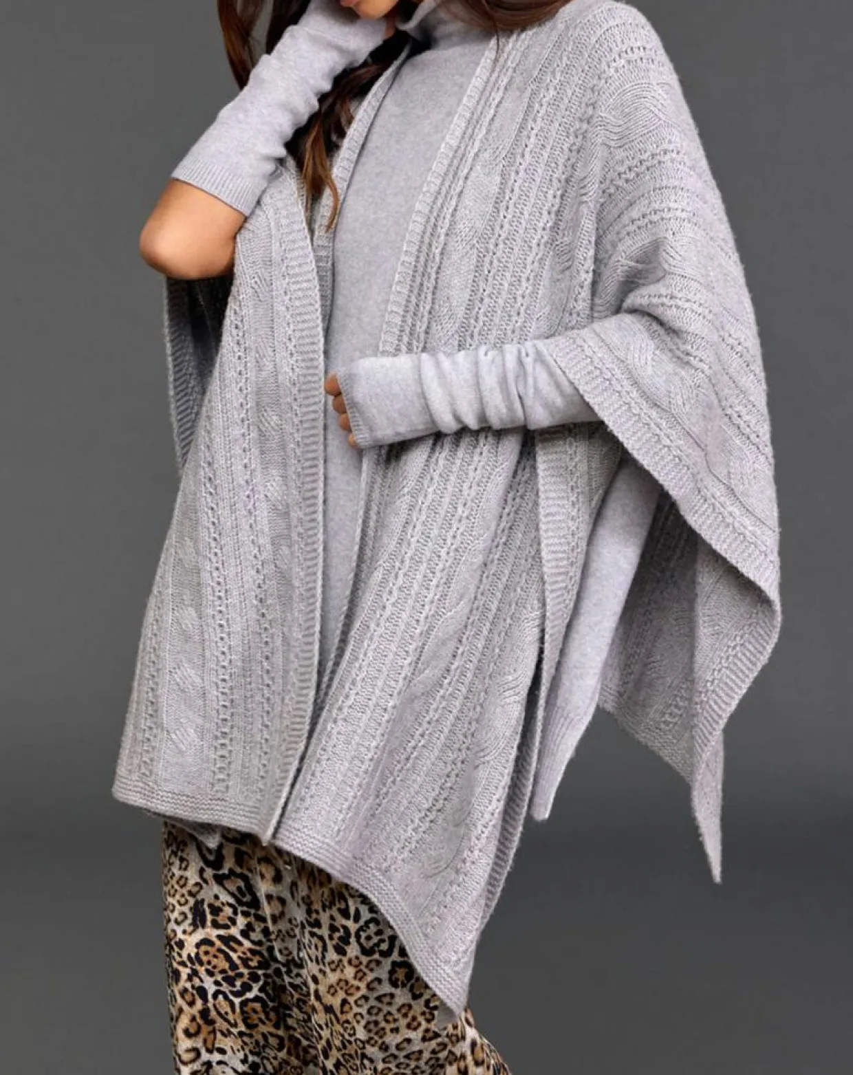 Poncho en Laine & Cachemire Roca gris-Lauren Vidal Outlet