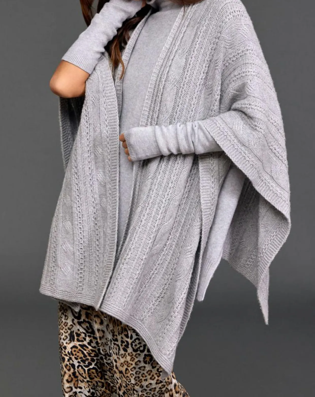 Poncho en Laine & Cachemire Roca gris-Lauren Vidal Outlet