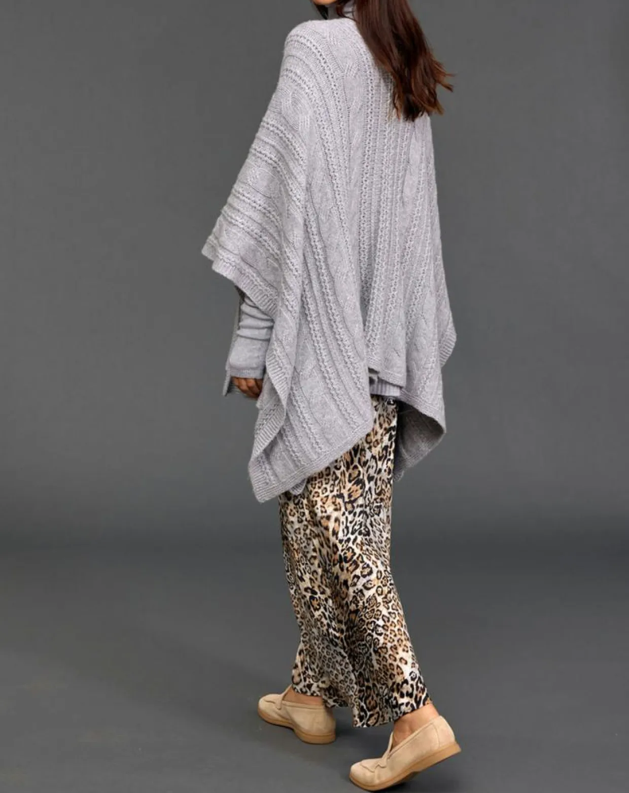 Poncho en Laine & Cachemire Roca gris-Lauren Vidal Outlet