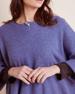Femme Le Chat Lingerie, Nuit^Poncho en Laine mélangée Etoffe bleu chiné/gris