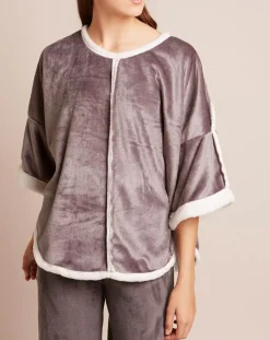 Poncho en Velours Cocoon gris/écru-Le Chat Outlet