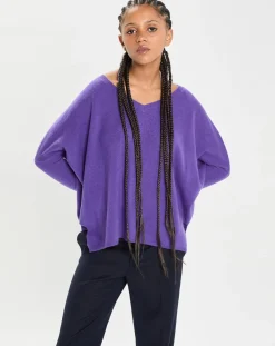Femme Cashmere Tribu Pulls^Poncho large 100% Cachemire col V Emma grape