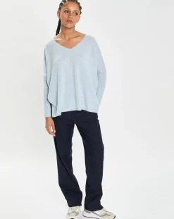 Femme Cashmere Tribu Pulls^Poncho large 100% Cachemire col V Emma icy blue