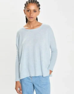 Poncho large 100% Cachemire col rond Alizée icy blue-Cashmere Tribu Online