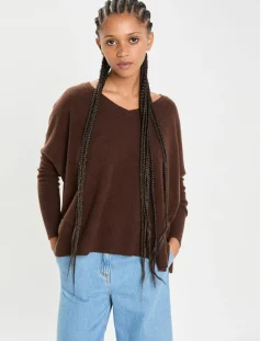 Femme Cashmere Tribu Pulls^Poncho large 100% Cachemire col V Emma brownie
