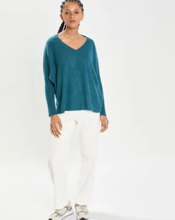 Femme Cashmere Tribu Pulls^Poncho large 100% Cachemire col V Emma heather teal
