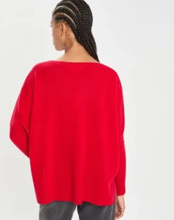 Poncho large 100% Cachemire col V Emma cerise-Cashmere Tribu Discount
