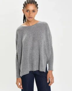 Poncho large 100% Cachemire col rond Alizée gris-Cashmere Tribu New
