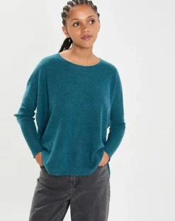 Femme Cashmere Tribu Pulls^Poncho large 100% Cachemire col rond Alizée heathered teal