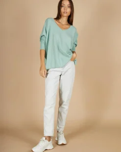 Femme Cashmere Tribu Pulls^Poncho large 100% Cachemire Emma col V amande