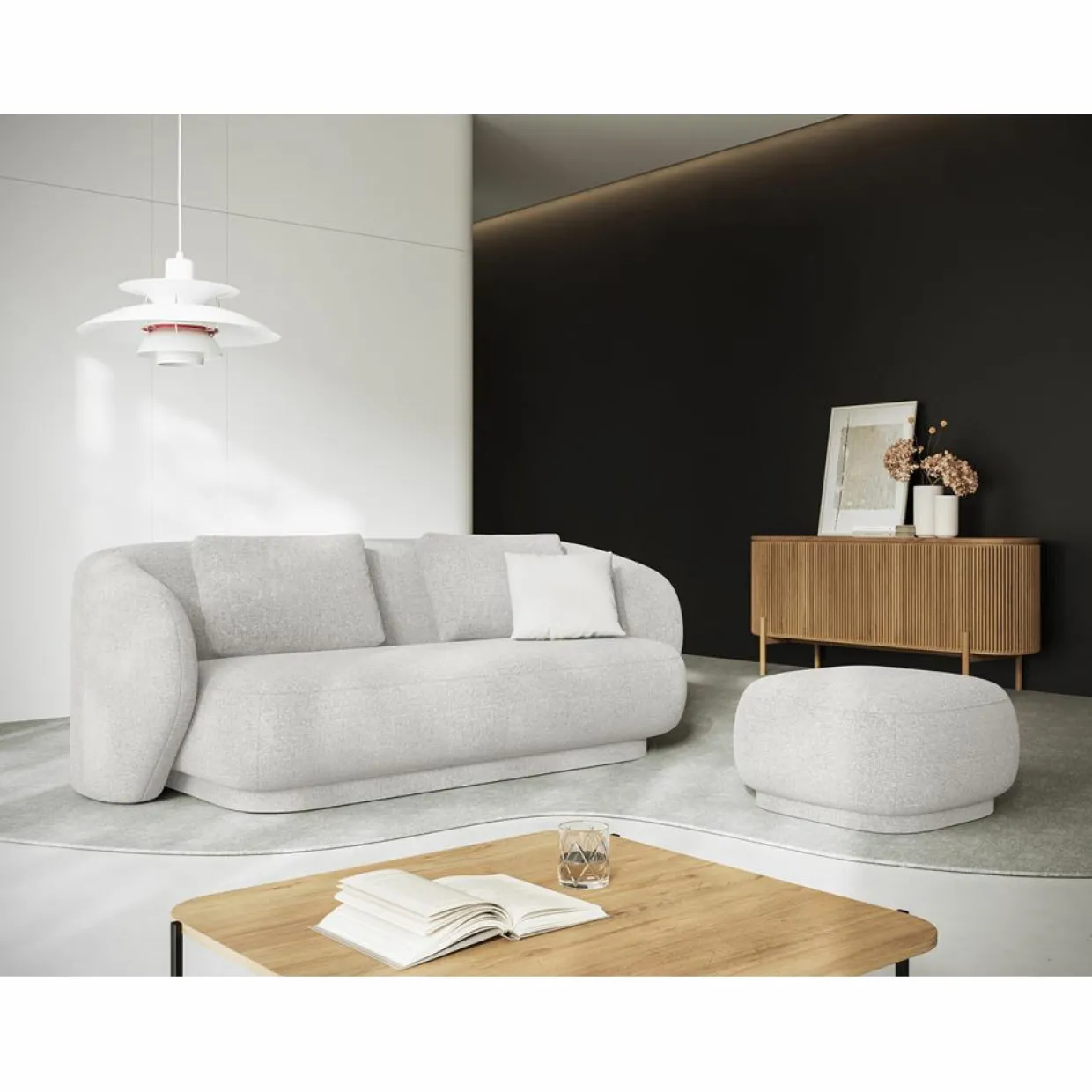 Mazzini Sofas Poufs^Pouf Linden Chenille argenté chiné - 65x65x39 cm