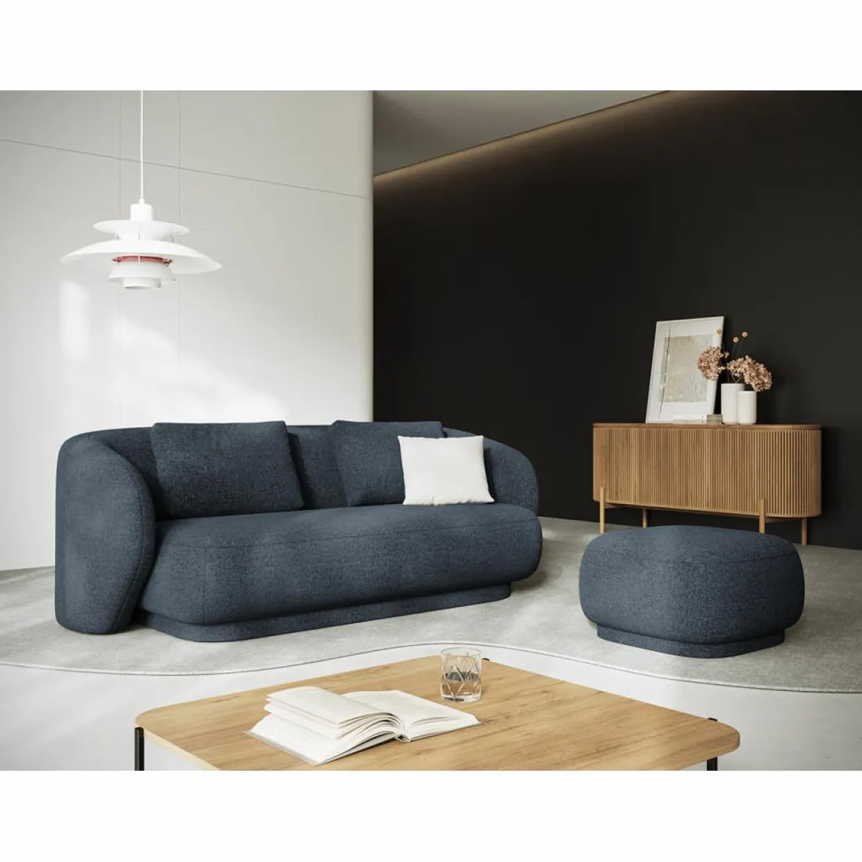 Mazzini Sofas Poufs^Pouf Linden Chenille bleu - 65x65x39 cm