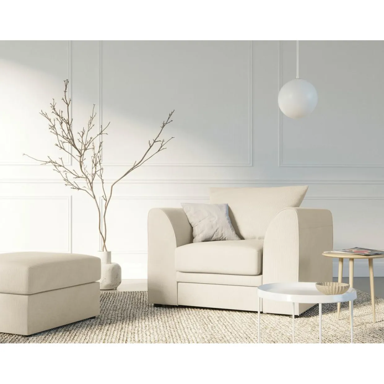 Mazzini Sofas Poufs^Pouf Quince Velours côtelé beige clair - 64x64x37 cm