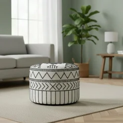 Bois & Chiffons Poufs^Pouf tribal 45 cm de haut Acacia M&M offer Gris argent - 60x60x45 cm
