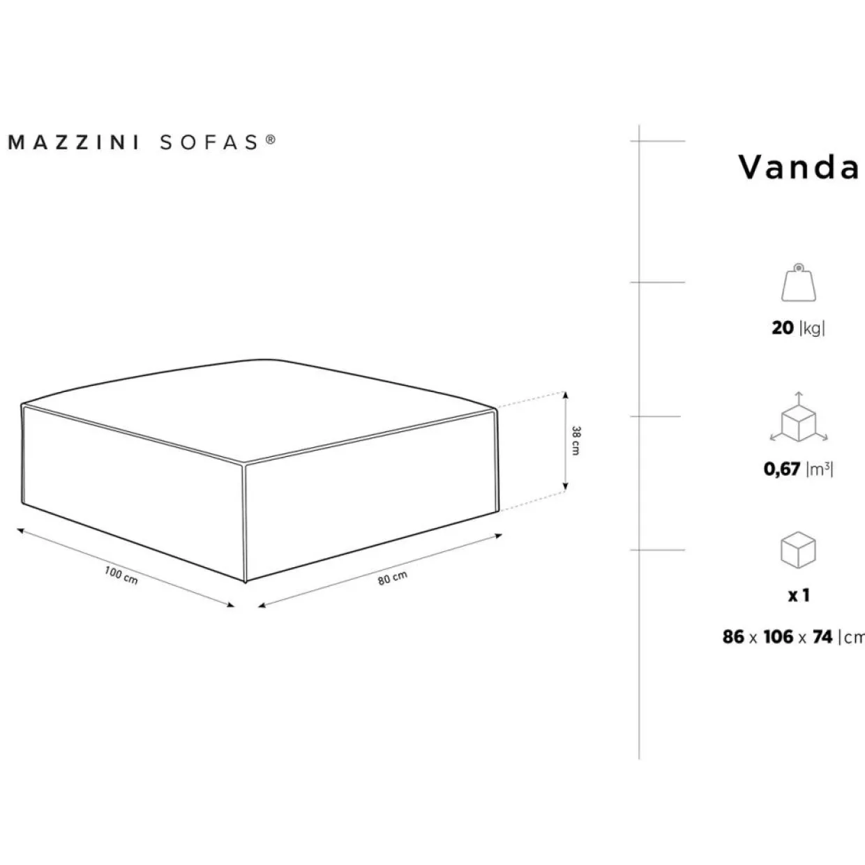 Pouf Velours Vanda beige clair - 100x80x36 cm-Mazzini Sofas Sale