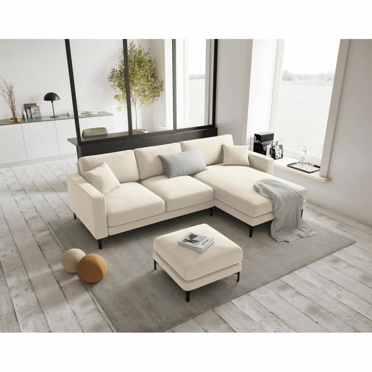 Mazzini Sofas Poufs^Pouf Velours Venus beige clair - 65x65x47 cm
