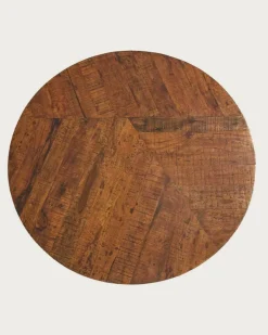 Uniqka Tables^Prague - Table repas ronde en bois massif et pied tulipe doré D110 cm 6 pers