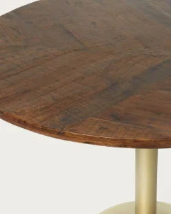 Uniqka Tables^Prague - Table repas ronde en bois massif et pied tulipe doré D110 cm 6 pers