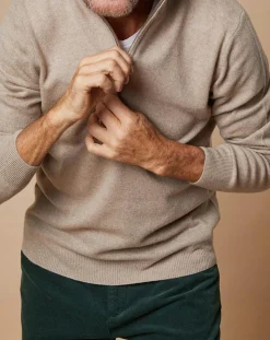 Homme Oscar et Louise Pulls^Pull 100% 4 fils Cachemire John col camionneur beige foncé/taupe