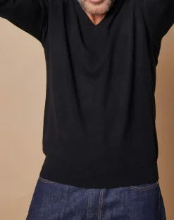 Homme Oscar et Louise Pulls^Pull 100% Cachemire 4 fils Antoine col V noir