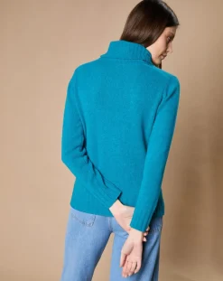 Femme Oscar et Louise Pulls^Pull 100% Cachemire 4 fils Audrey col roulé vert canard