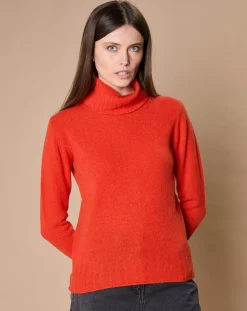 Femme Oscar et Louise Pulls^Pull 100% Cachemire 4 fils Audrey col roulé orange