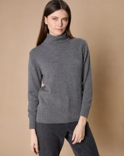 Femme Oscar et Louise Pulls^Pull 100% Cachemire 4 fils Audrey col roulé anthracite
