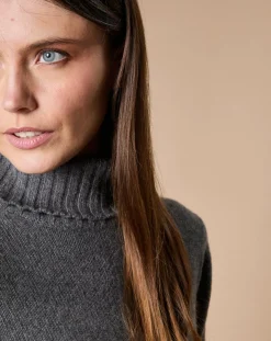 Femme Oscar et Louise Pulls^Pull 100% Cachemire 4 fils Audrey col roulé anthracite