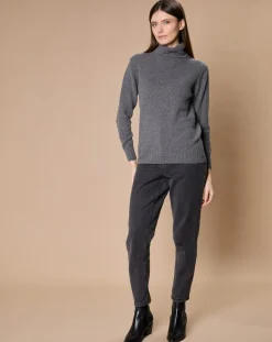 Femme Oscar et Louise Pulls^Pull 100% Cachemire 4 fils Audrey col roulé anthracite