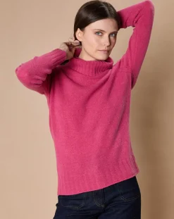 Femme Oscar et Louise Pulls^Pull 100% Cachemire 4 fils Audrey col roulé fuchsia