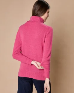 Femme Oscar et Louise Pulls^Pull 100% Cachemire 4 fils Audrey col roulé fuchsia