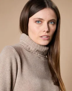 Pull 100% Cachemire 4 fils Audrey col roulé beige foncé-Oscar et Louise Best