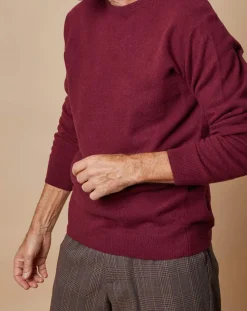 Homme Oscar et Louise Pulls^Pull 100% Cachemire 4 fils Harry col rond bordeaux