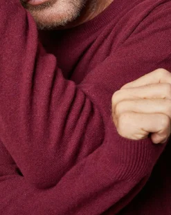 Homme Oscar et Louise Pulls^Pull 100% Cachemire 4 fils Harry col rond bordeaux