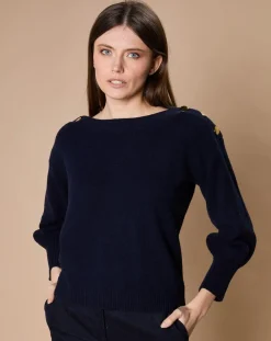 Pull 100% Cachemire 4 fils Jane col bateau bleu marine-Oscar et Louise