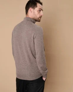 Homme Oscar et Louise Pulls^Pull 100% Cachemire 4 fils John col camionneur taupe/bleu