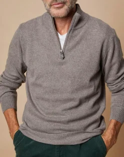 Homme Oscar et Louise Pulls^Pull 100% Cachemire 4 fils John col camionneur taupe foncé/bleu